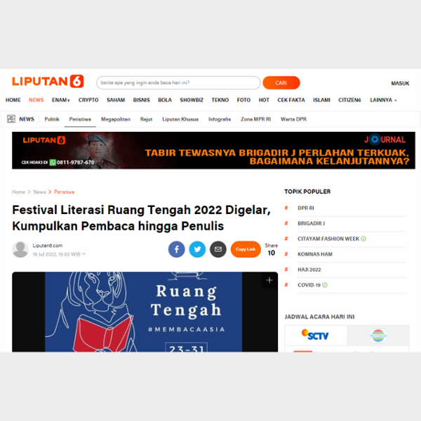 Festival Literasi Ruang Tengah 2022 Digelar, Kumpulkan Pembaca hingga Penulis