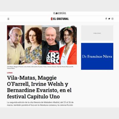 Vila-Matas, Maggie O'Farrell, Irvine Welsh y Bernardine Evaristo, en el festival Capítulo Uno