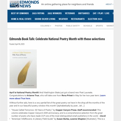 Edmonds Book Talk: Celebrate National Poetry Month with these selections