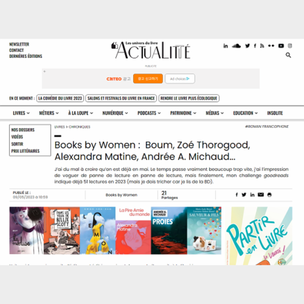 Books by Women :  Boum, Zoé Thorogood, Alexandra Matine, Andrée A. Michaud... 