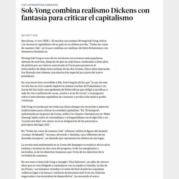 Sok-Yong combina realismo Dickens con fantasía para criticar el capitalismo