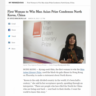 First Woman to Win Man Asian Prize Condemns North Korea, China