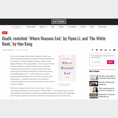 Death, revisited: ‘Where Reasons End,’ by Yiyun Li, and ‘The White Book,’ by Han Kang