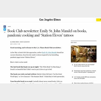 Book Club newsletter: Emily St. John Mandel on books, pandemic cooking and ‘Station Eleven’ tattoos