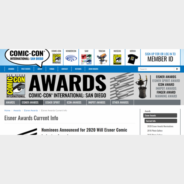 Nominees Announced for 2020 Will Eisner Comic Industry Awards